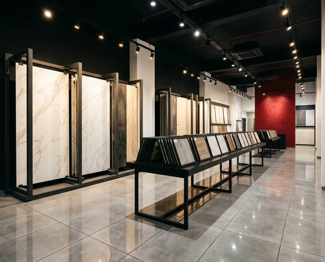 A dealer showroom stocked and displayed with ORKAY tile